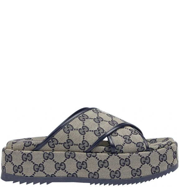  Dép Nữ Gucci GG Platform Slide Sandal 'Beige Blue' 