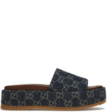  Dép Nữ Gucci Platform Slide Sandal 'Dark Blue' 
