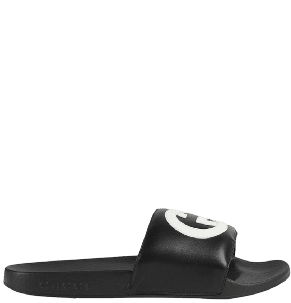  Dép Gucci Slide Interlocking G Leather 'Black' 