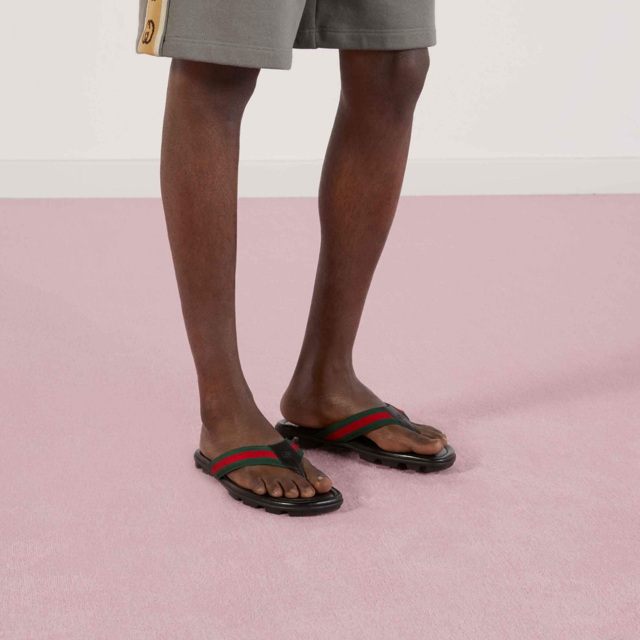  Dép Nam Gucci Web Leather Thong Sandal 'Black' 