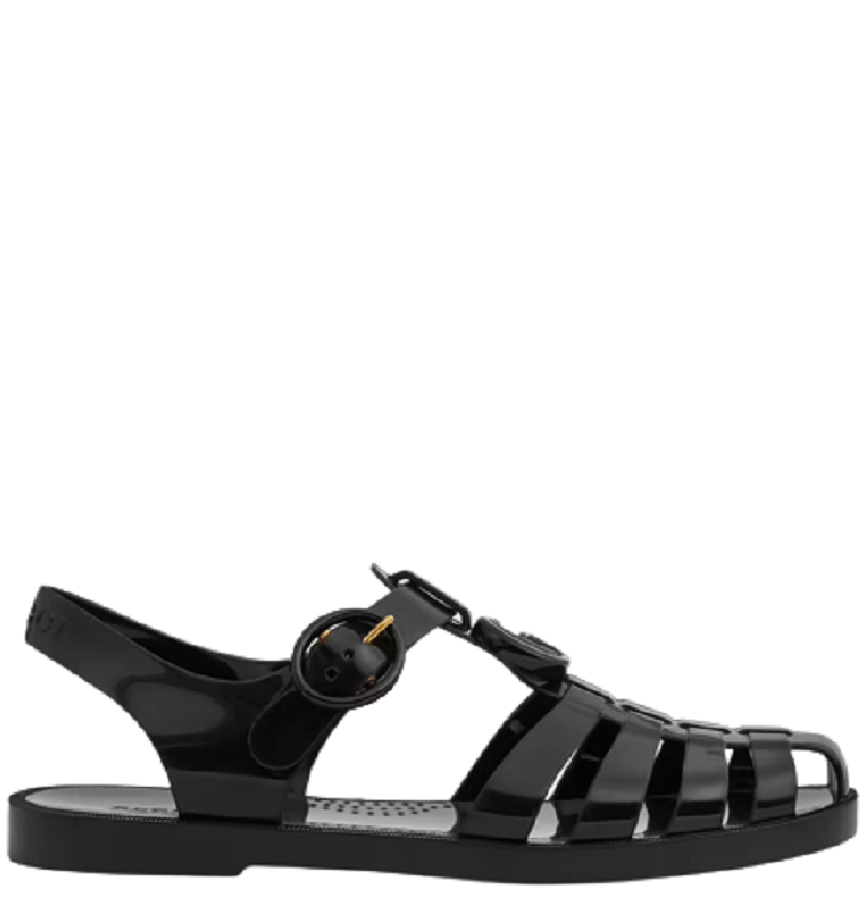  Dép Nữ Gucci Sandal With Double G 'Black Rubber' 