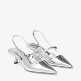  Giày Nữ Jimmy Choo Leather Pointed Pumps 'Silver Liquid' 