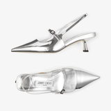  Giày Nữ Jimmy Choo Leather Pointed Pumps 'Silver Liquid' 