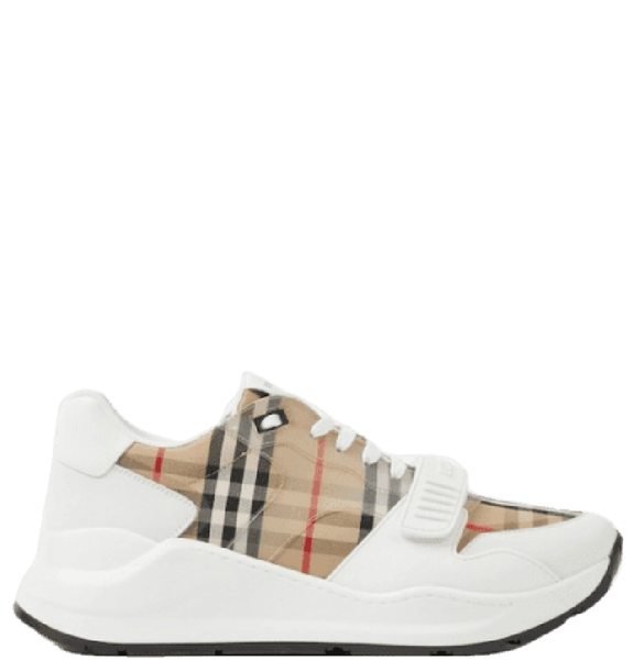  Giày Nam Burberry Check Leather Sneakers 'White Clear Check' 