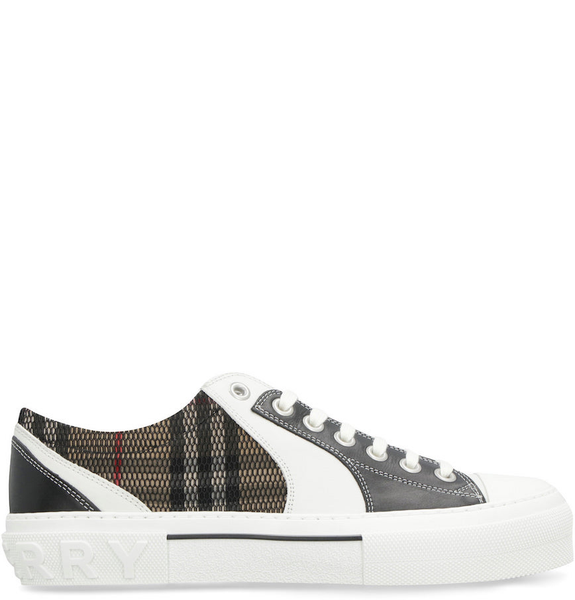  Giày Nam Burberry Vintage Check Cotton Mesh Leather Sneakers 'Black White' 