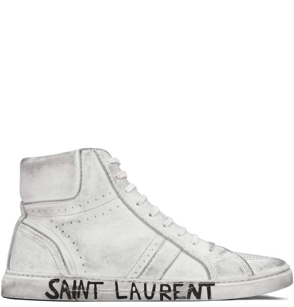  Giày Nam Saint Laurent Joe Sneakers In Worn-Look Leather 'Optic White' 