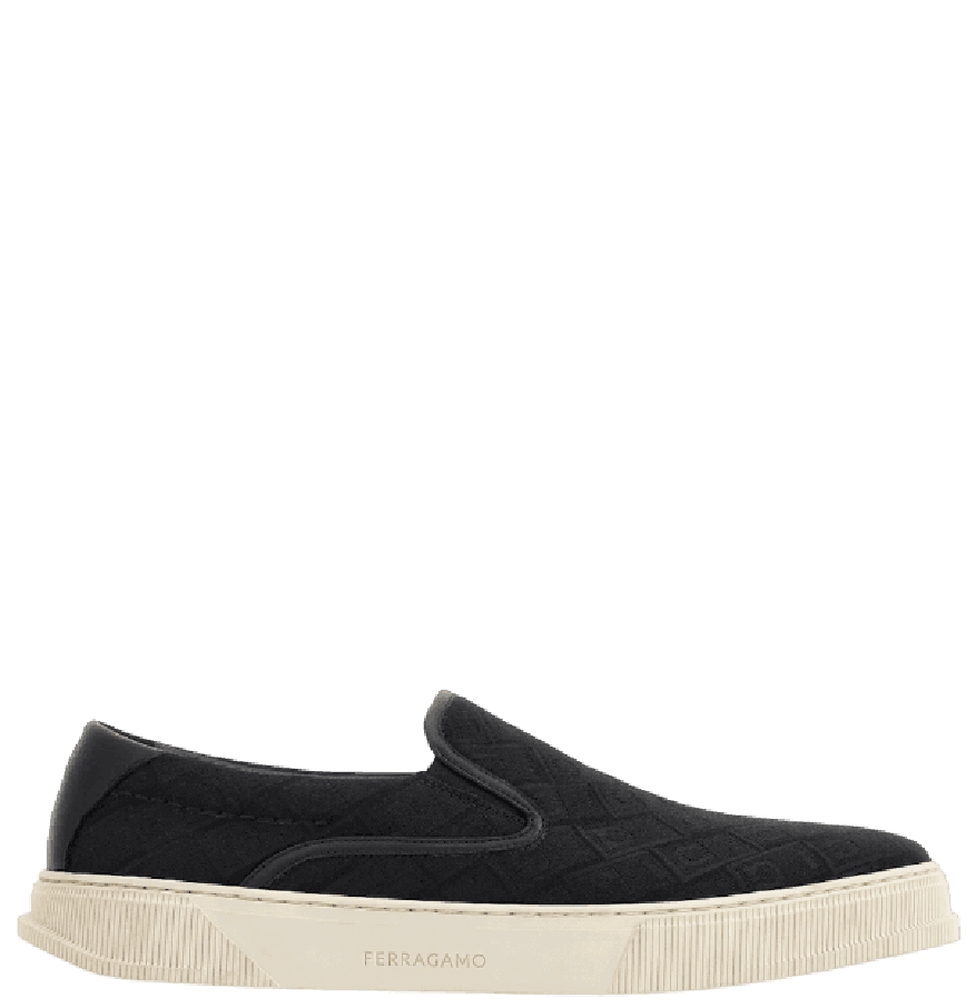 Salvatore Ferragamo Black Leather Logo Embossed Slip New