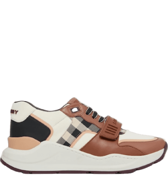  Giày Nữ Burberry Check Cotton Nylon And Leather Sneakers 'White Birch Brown' 