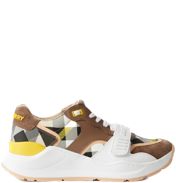  Giày Nữ Burberry Check Suede And Leather Sneakers 'Wheat' 