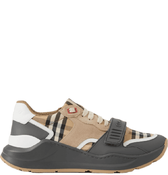  Giày Nữ Burberry Vintage Check Suede And Leather Sneakers 'Grey Archive Beige' 