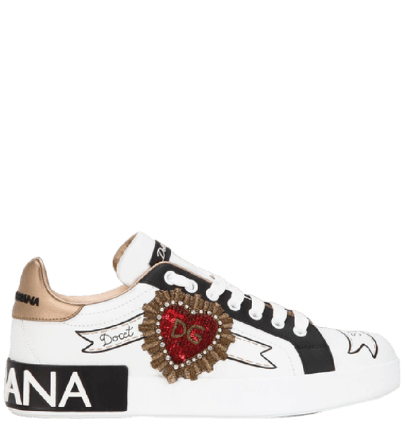  Giày Nữ Dolce & Gabbana Calfskin Portofino Sneakers With Embroidery 'Multicolor' 