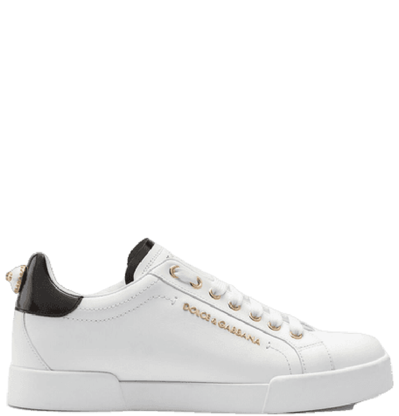  Giày Nữ Dolce & Gabbana Calfskin Nappa Portofino Sneakers With Lettering 'White' 
