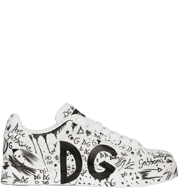  Giày Nữ Dolce & Gabbana Calfskin Portofino Sneakers With Logo Print 'White' 
