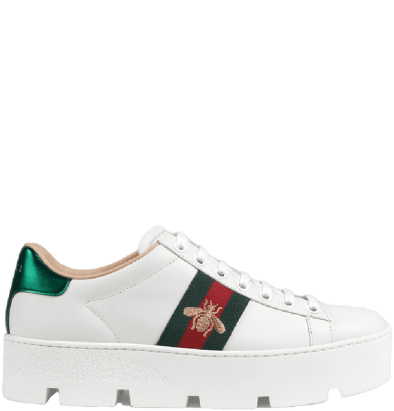  Giày Nữ Gucci Ace Embroidered Platform Sneaker 'White' 
