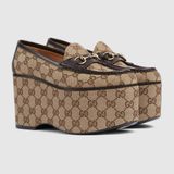  Giày Nữ Gucci Horsebit Platform Loafer 'Beige' 