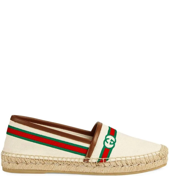  Giày Nữ Gucci Web Striped Interlocking Logo Canvas 'Beige' 