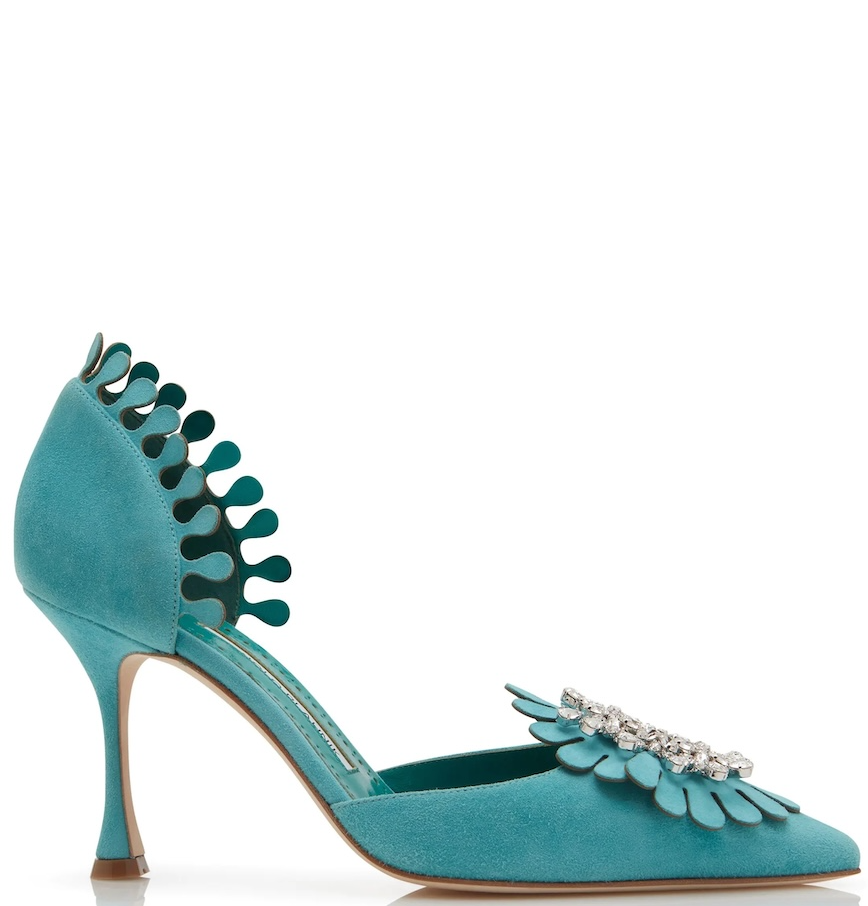  Giày Nữ Manolo Blahnik Shog Suede Jewel Pumps 'Blue' 