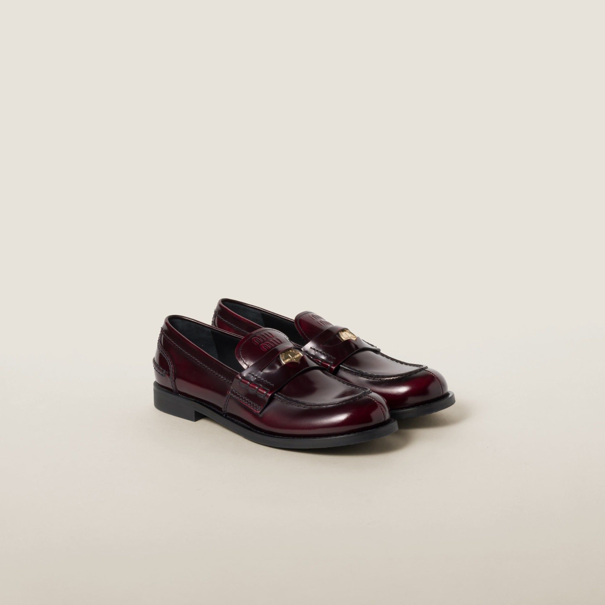  Giày Nữ Miu Miu Leather Loafers 'Crimson' 