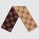  Khăn Gucci GG Jacquard Wool Silk Scarf 'Brown' 