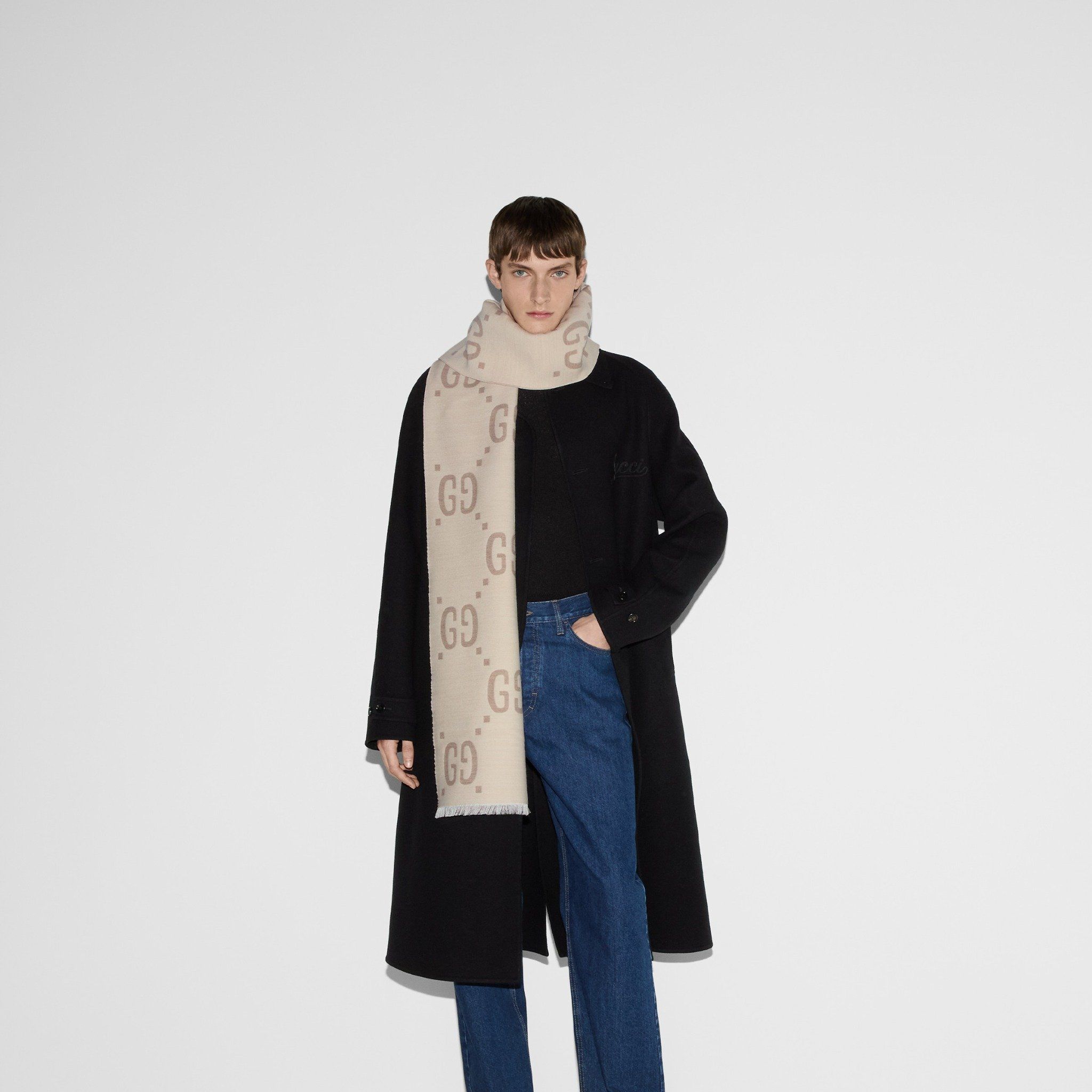  Khăn Gucci GG Jacquard Wool Silk Scarf 'Ivory' 