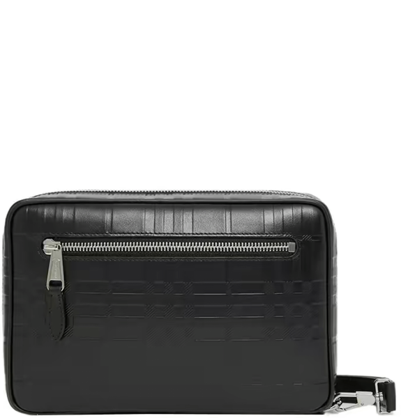  Túi Nam Burberry Embossed Check Leather Zip Pouch 'Black' 