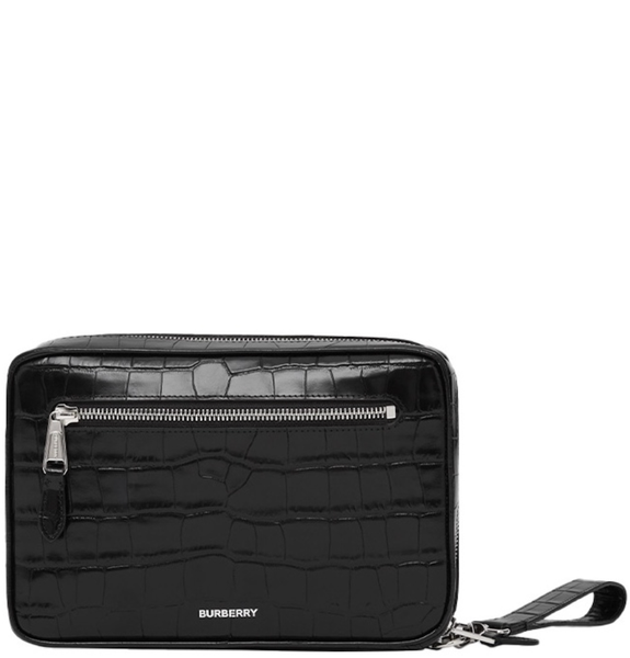  Túi Nam Burberry Embossed Check Leather Zip Pouch 'Black' 
