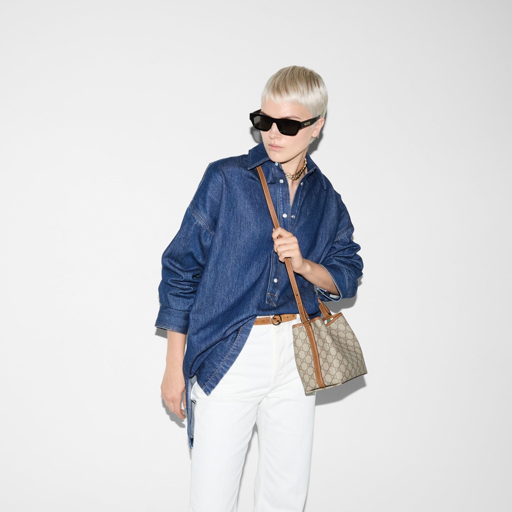  Túi Nữ Gucci GG Emblem Mini Bucket Bag 'Beige' 