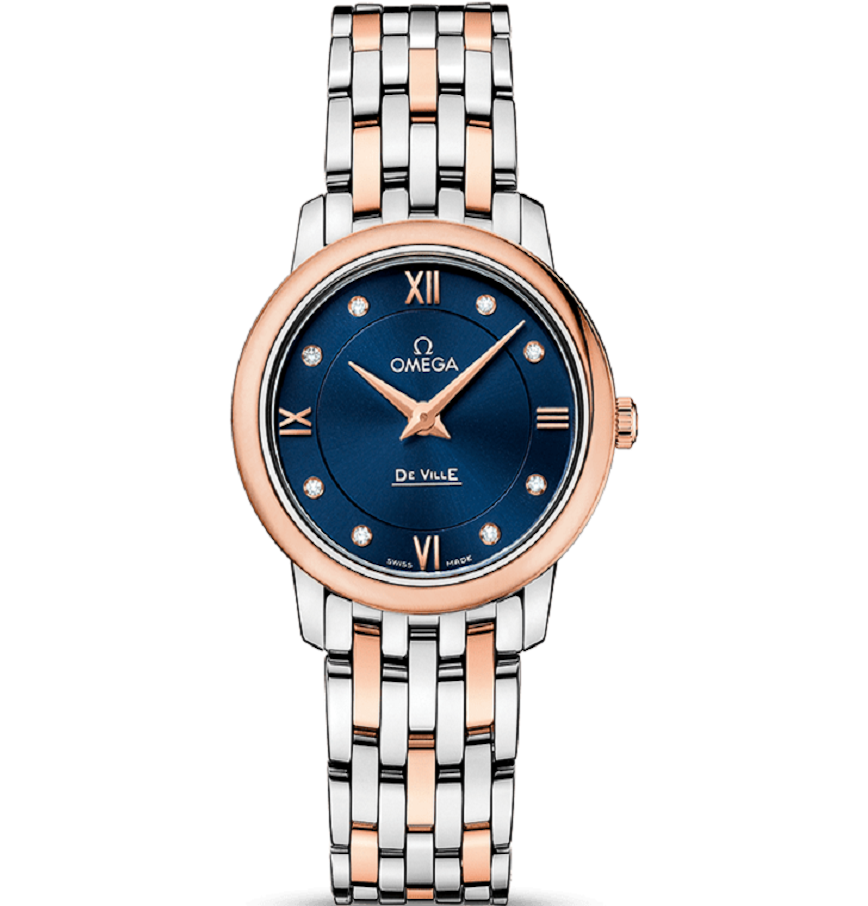  Đồng Hồ OMEGA De Ville Blue Diamond Dial Steel and 18K Rose Gold Ladies Watch 