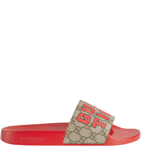  Dép Nam Gucci Tiger Slide Sandal 'Red Rubber Beige' 