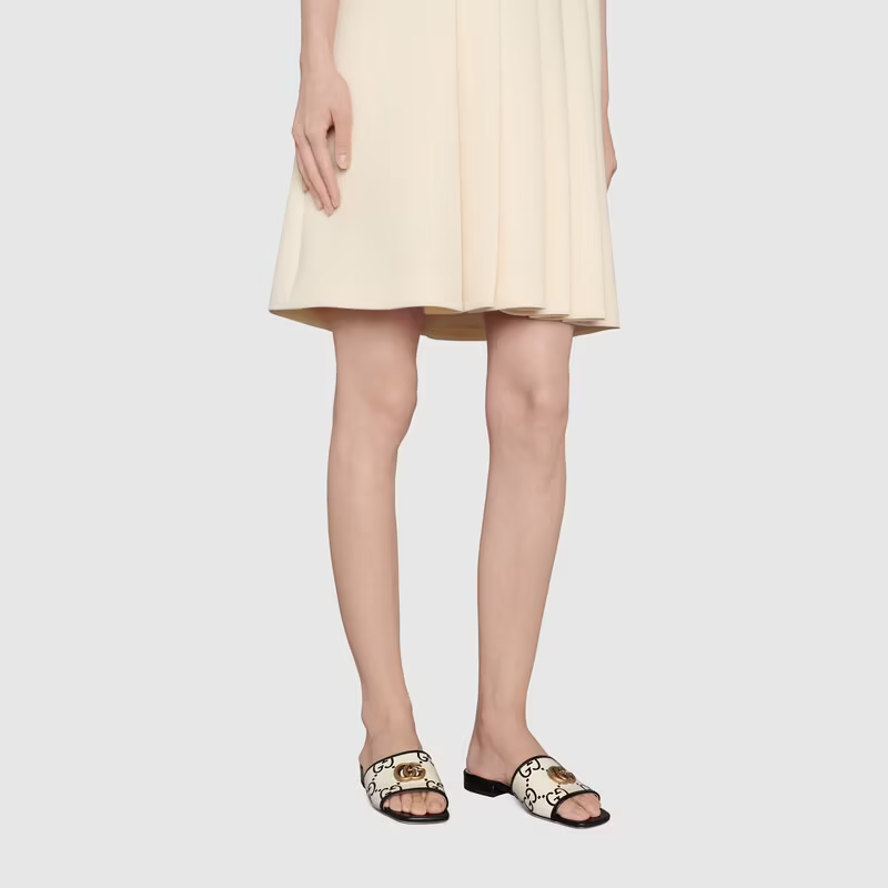  Dép Gucci Nữ GG Slide Sandal Leather 'Black White' 