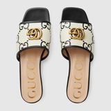  Dép Gucci Nữ GG Slide Sandal Leather 'Black White' 