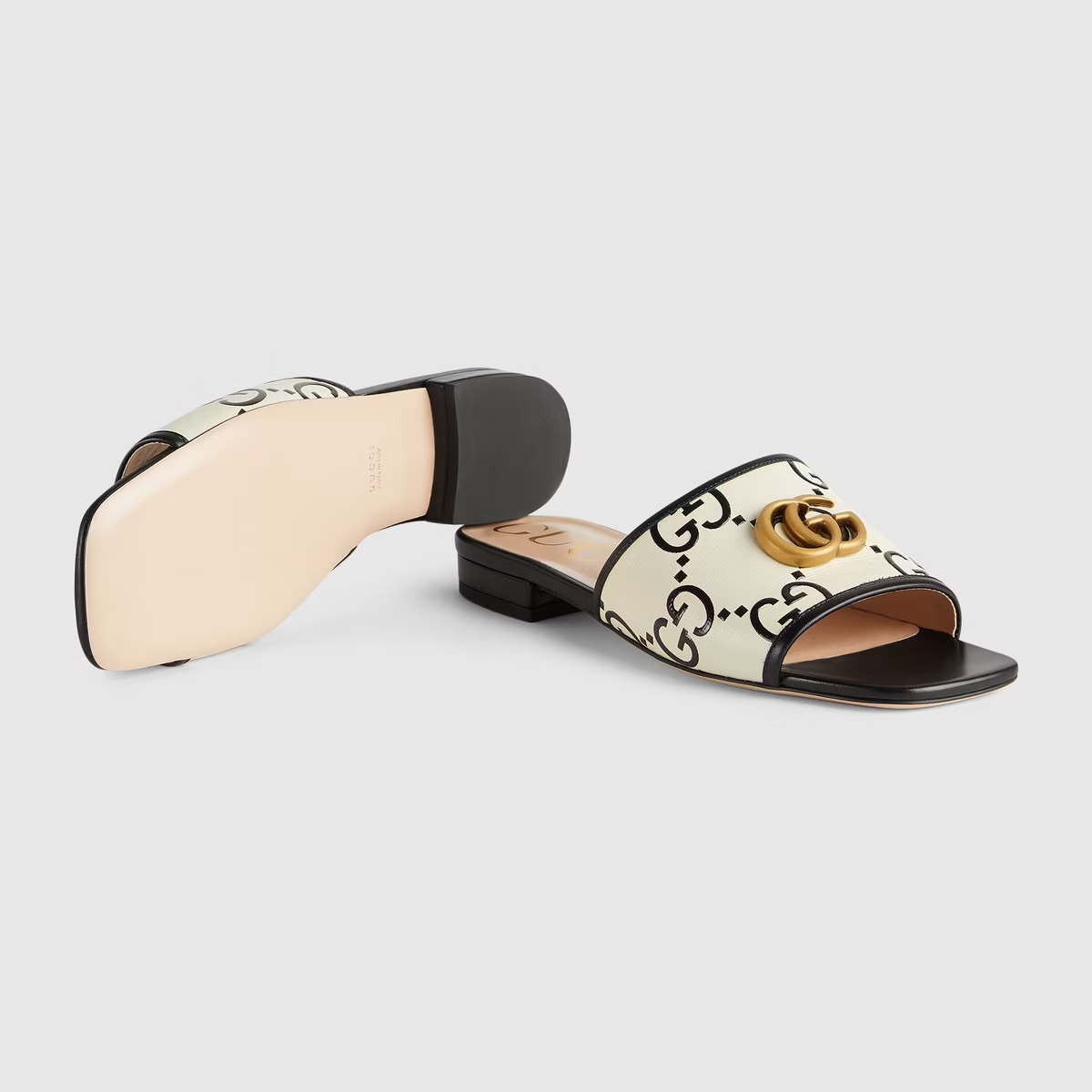  Dép Gucci Nữ GG Slide Sandal Leather 'Black White' 