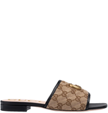 Dép Nữ Gucci GG Matelassé Canvas Slide Sandal 'Beige Black' 