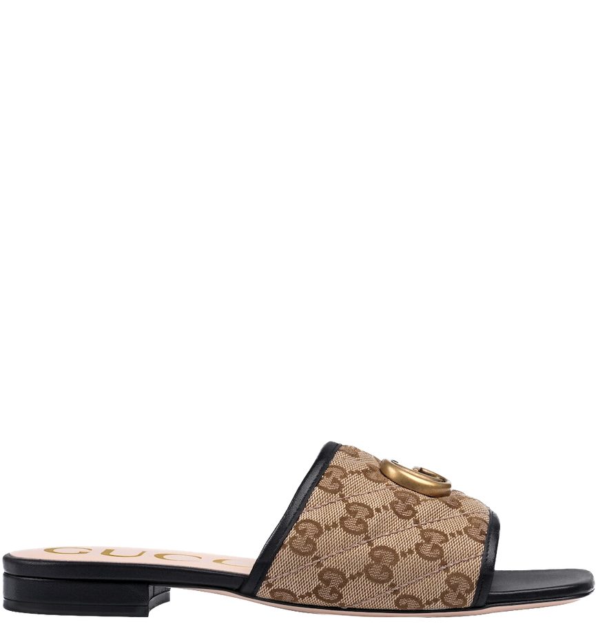  Dép Nữ Gucci GG Matelassé Canvas Slide Sandal 'Beige Black' 