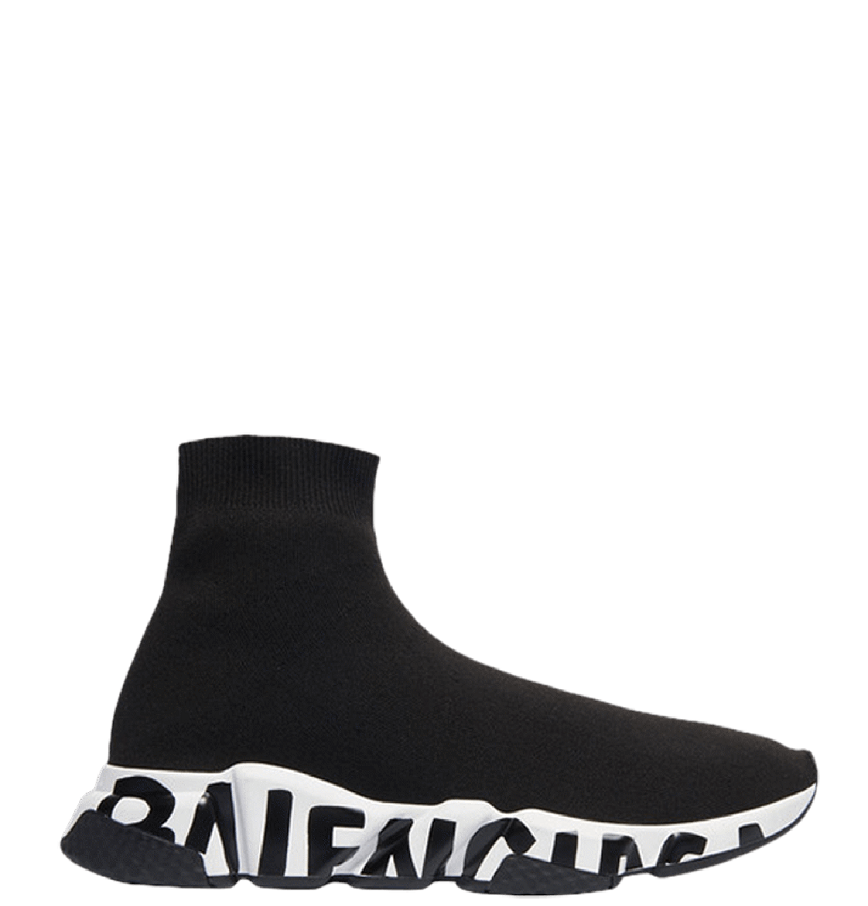 Balenciaga Speed Trainer Logo Print Black White Mens  506336W06501006  US