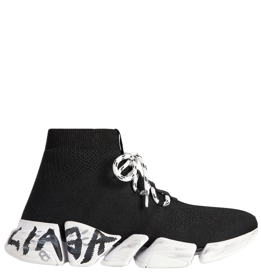  Giày Nam Balenciaga Speed 2.0 Lace-up Graffiti Recycled Knit Trainers 'Black' 