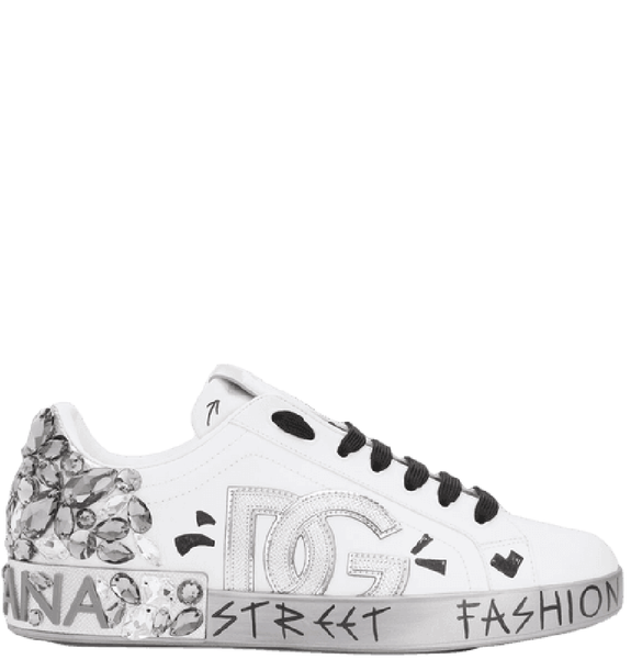  Giày Nam Dolce & Gabbana Printed Nappa Portofino DG Logo And Embroidery 'White Silver' 