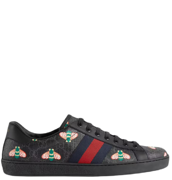  Giày Nam Gucci Bee Print Ace GG Supreme 'Black' 