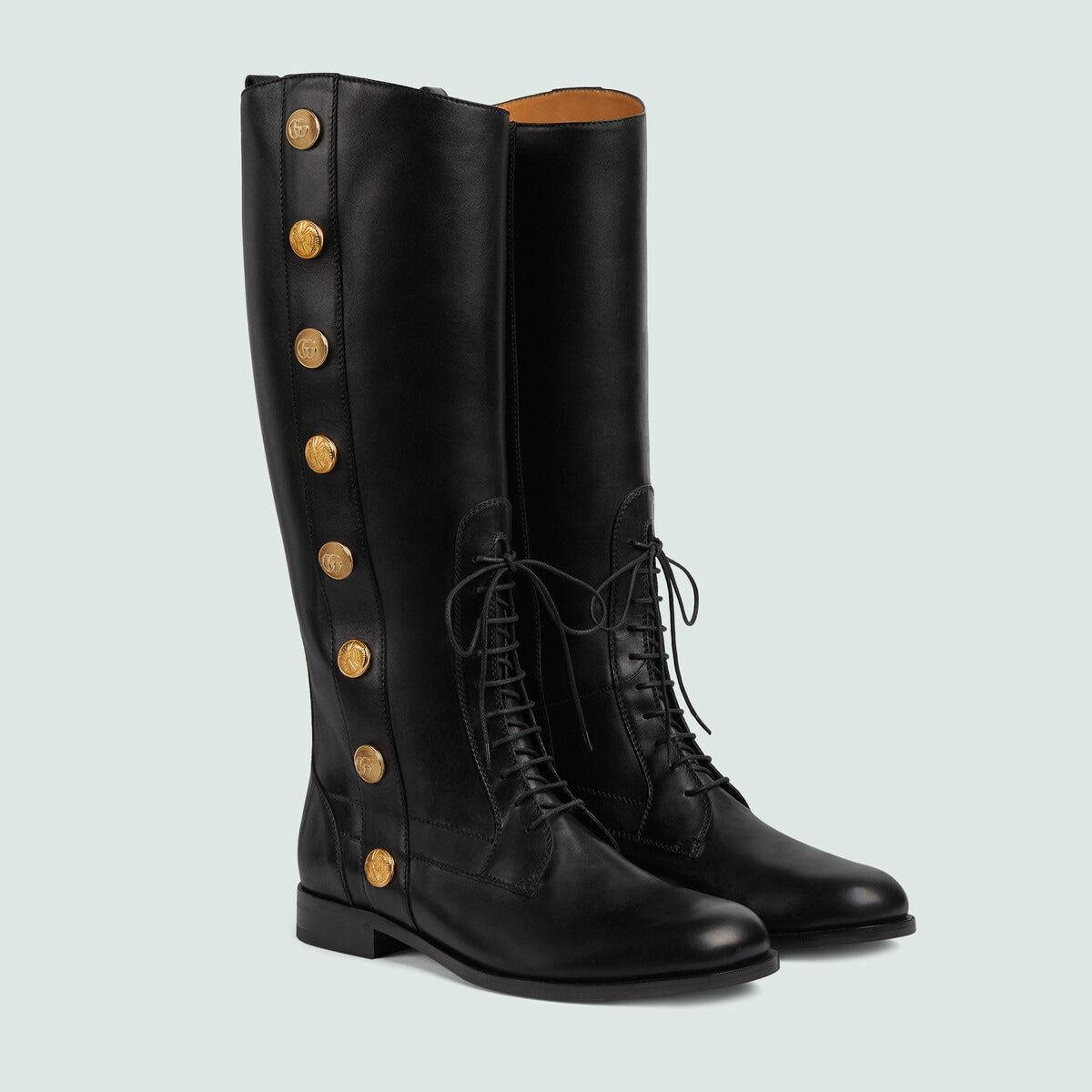  Giày Nam Gucci Boot With Buttons Leather 'Black' 