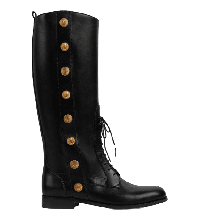  Giày Nam Gucci Boot With Buttons Leather 'Black' 