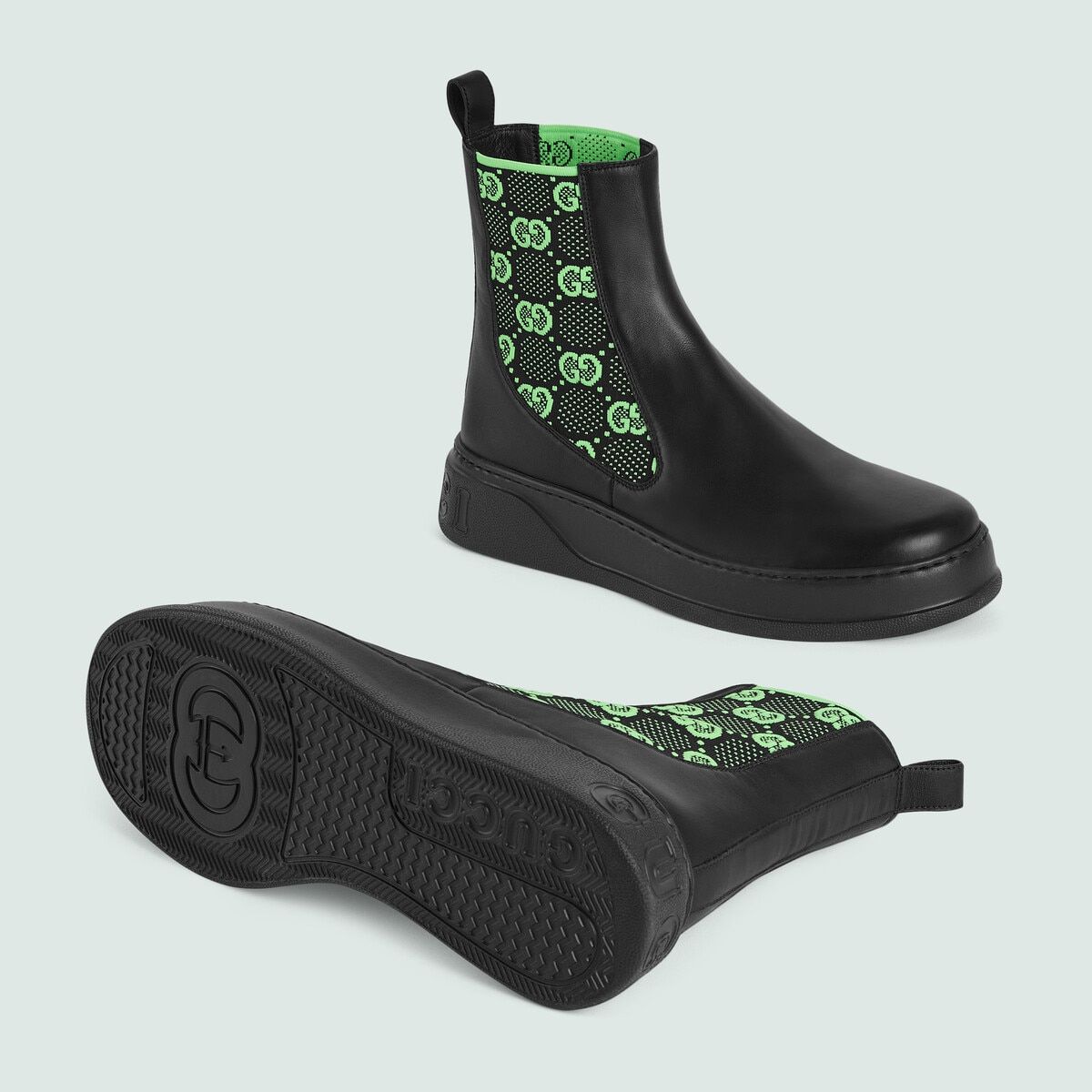  Giày Nam Gucci Boot With GG Jersey Leather 'Black' 