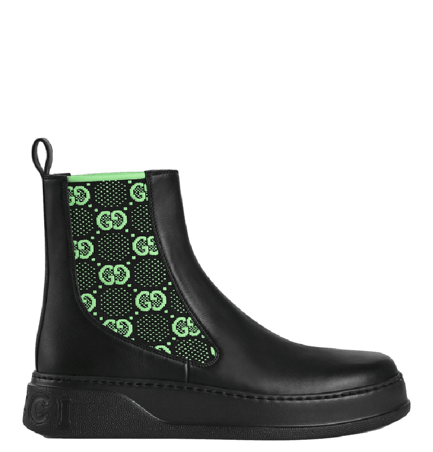 Giày Nam Gucci Boot With GG Jersey Leather 'Black' 
