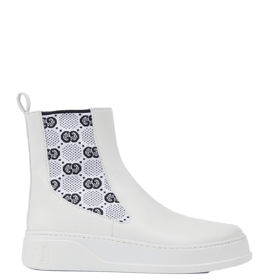  Giày Nam Gucci Boot With GG Jersey Leather 'White' 