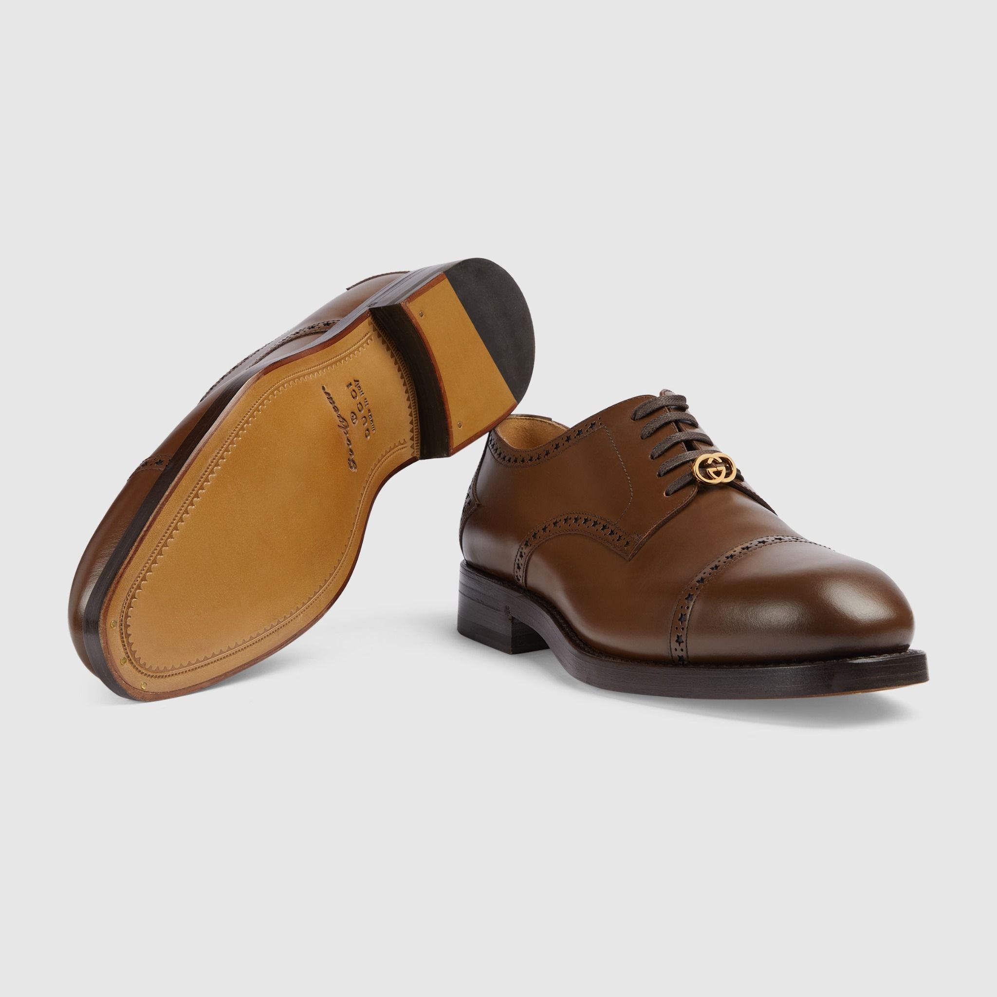 Giày Nam Gucci Lace-up With Brogue Details 'Brown' 750310