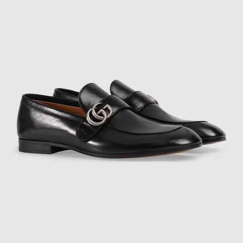  Giày Nam Gucci Leather GG Loafers 'Black' 
