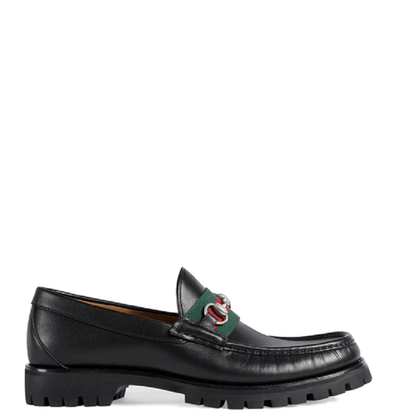  Giày Nam Gucci Three Stripe Horsebit 'Black' 