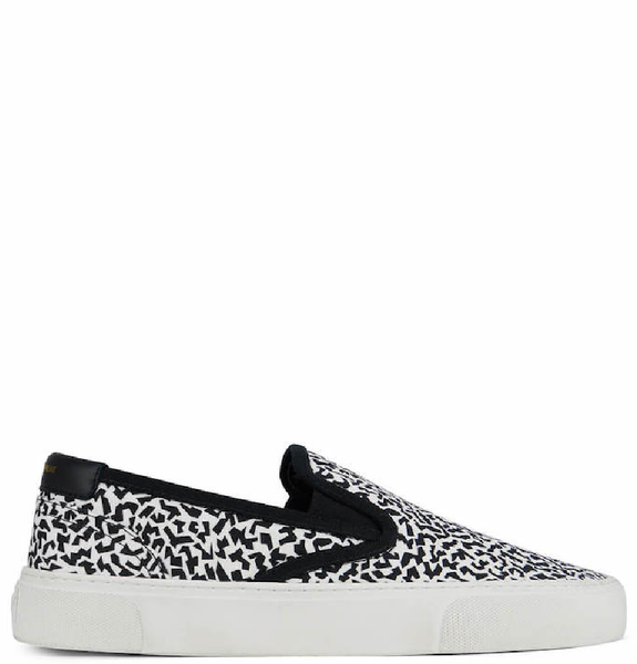  Giày Nam Saint Laurent Venice Slip On Sneakers In Sparkle-print Canvas 'White' 