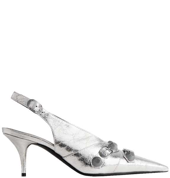  Giày Nữ Balenciaga Cagole Slingback 70mm Pump Metallized 'Silver' 