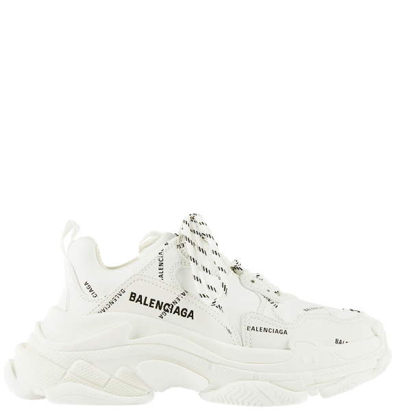  Giày Nữ Balenciaga Triple S Trainers Allover Logo 'White Black' 