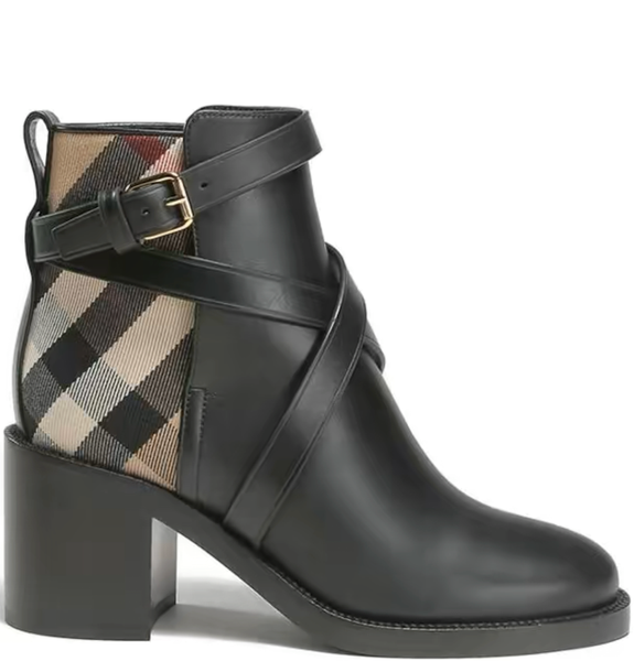  Giày Nữ Burberry House Check Leather Ankle Boots 'Black Archive Beige' 